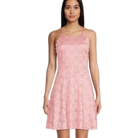 Pink High Neck Lace Detail Dress, Juniors | Color: Pink | Size: Mj | Pm-96804150'S Closet